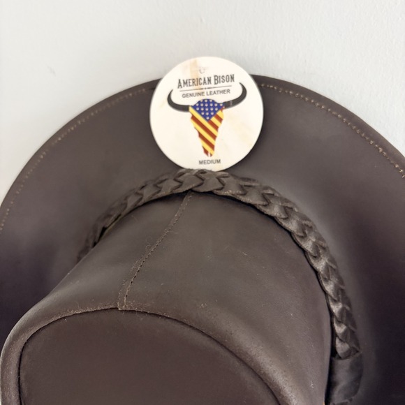 American Bison Brown 100% Genuine Leather Hat Size Medium - Picture 4 of 10